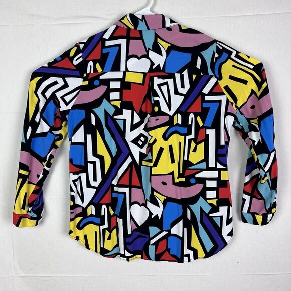 Big Dart Shirt Womens EU 48‎ Geometric Art Blouse 80s Retro Button Up Abstract - Picture 8 of 11